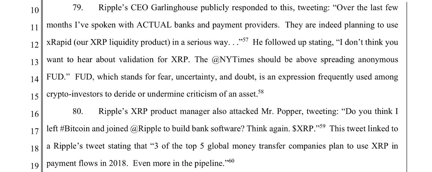Ripple CEO's Public Statements About XRP Token Under Fire in Class-Action Lawsuit
